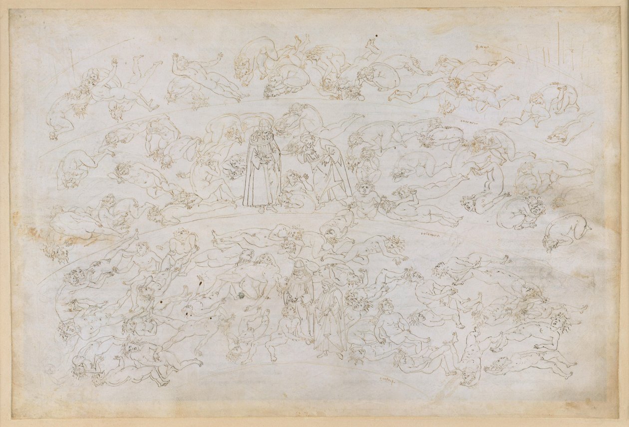 La Divina Commedia, Inferno XXXIII. Nono cerchio dell’Inferno (Cocito), terza fascia: confessione del conte Ugolino; punizione dei traditori dei propri ospiti nel ghiaccio della Ptolemaea da Sandro Botticelli