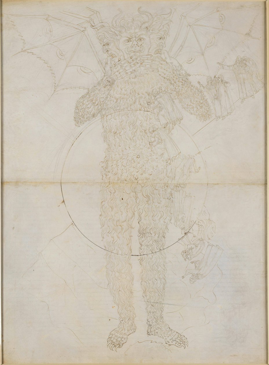 La Divina Commedia, Inferno XXXIV (2). Il centro dell’Inferno: Lucifero in tutta la sua statura (il Grande Satana); l’addio all’Inferno da Sandro Botticelli