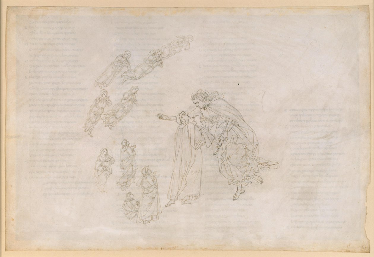 La Divina Commedia, Paradiso IV. Prima sfera planetaria (cielo lunare): Beatrice spiega a Dante dove si trovano effettivamente i beati da Sandro Botticelli