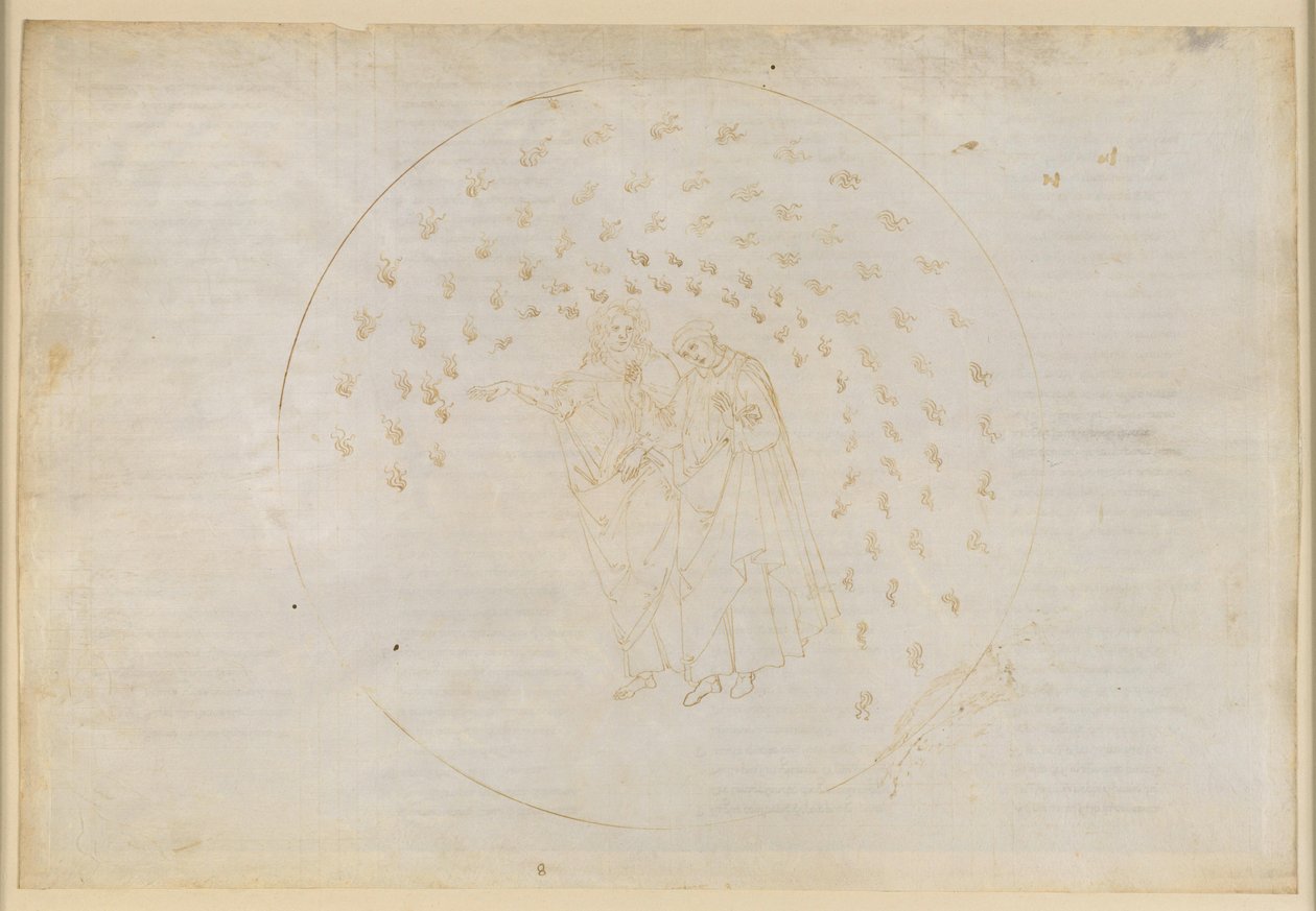 La Divina Commedia, Paradiso VIII. Terza sfera planetaria (Cielo di Venere): Il regno degli innamorati; L’anima di Carlo Martello si lamenta della sua famiglia ed espone a Dante le ragioni della diversità tra gli uomini da Sandro Botticelli