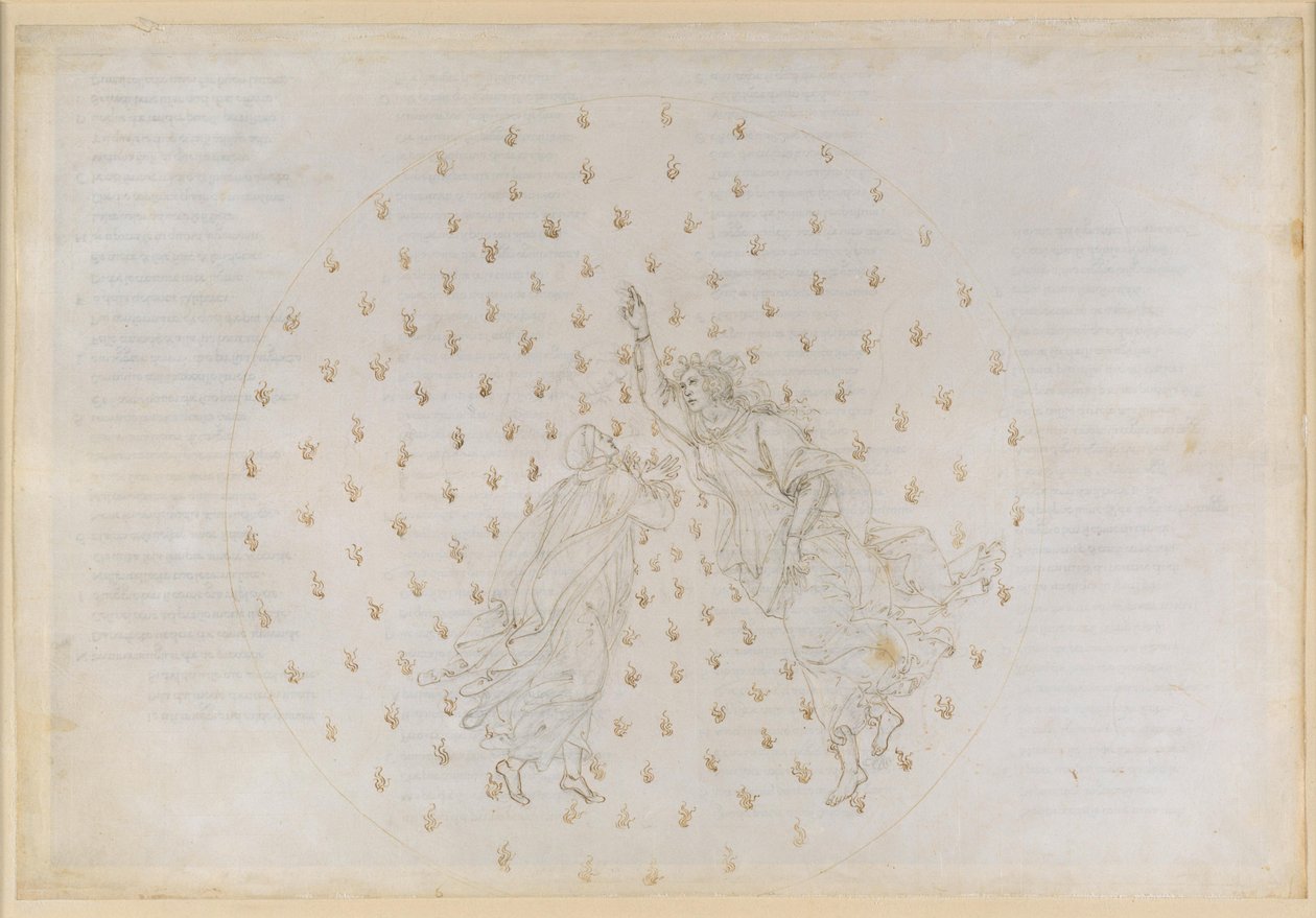 La Divina Commedia, Paradiso VI. Seconda sfera planetaria (Cielo di Mercurio): Giustiniano racconta a Dante la storia dell’Impero e parla delle anime dei giusti nel Cielo di Mercurio da Sandro Botticelli