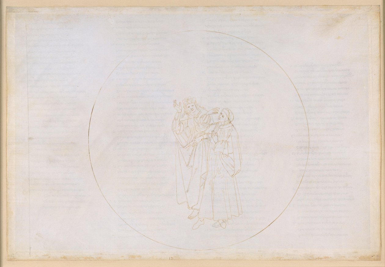 La Divina Commedia, Paradiso XII. Quarta sfera planetaria (Cielo del Sole): il francescano Bonaventura elogia la vita e l’opera di san Domenico e critica la scissione all’interno del proprio ordine da Sandro Botticelli