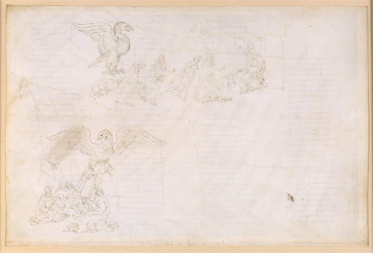 La Divina Commedia, Purgatorio IX. Pre-Purgatorio: zona centrale e terrazza della porta: il sogno di Dante; davanti alla porta del Purgatorio da Sandro Botticelli