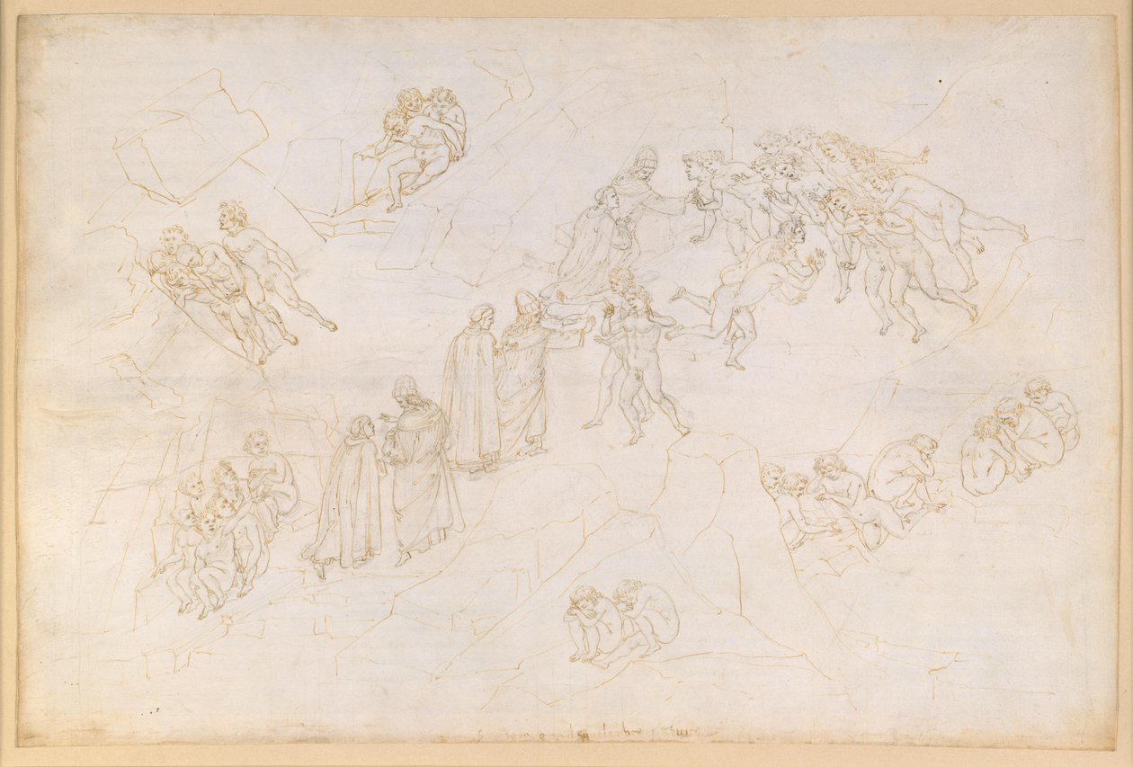La Divina Commedia, Purgatorio V. Antipurgatorio, zona centrale: i moribondi che hanno perso la vita a seguito di un atto di violenza da Sandro Botticelli