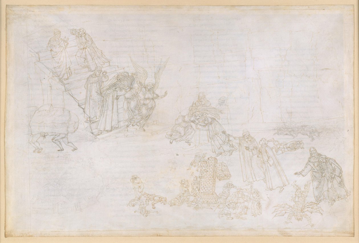 La Divina Commedia, Purgatorio XII. Primo cerchio del Purgatorio: immagini della punizione per la superbia; l’angelo davanti ai gradini che conducono al secondo cerchio da Sandro Botticelli