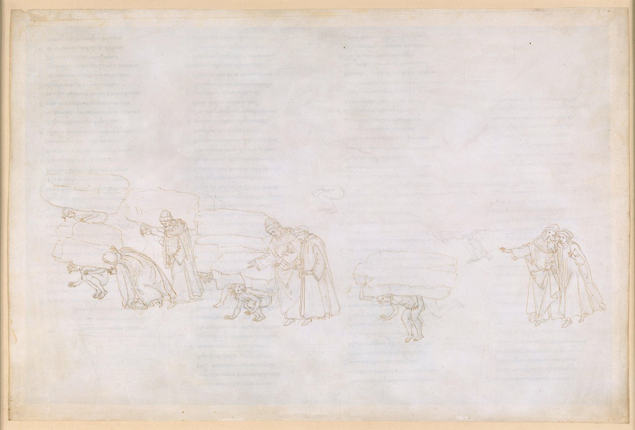 La Divina Commedia, Purgatorio XI. Primo cerchio del Purgatorio: la penitenza dei cavalieri e degli artisti assetati di gloria da Sandro Botticelli