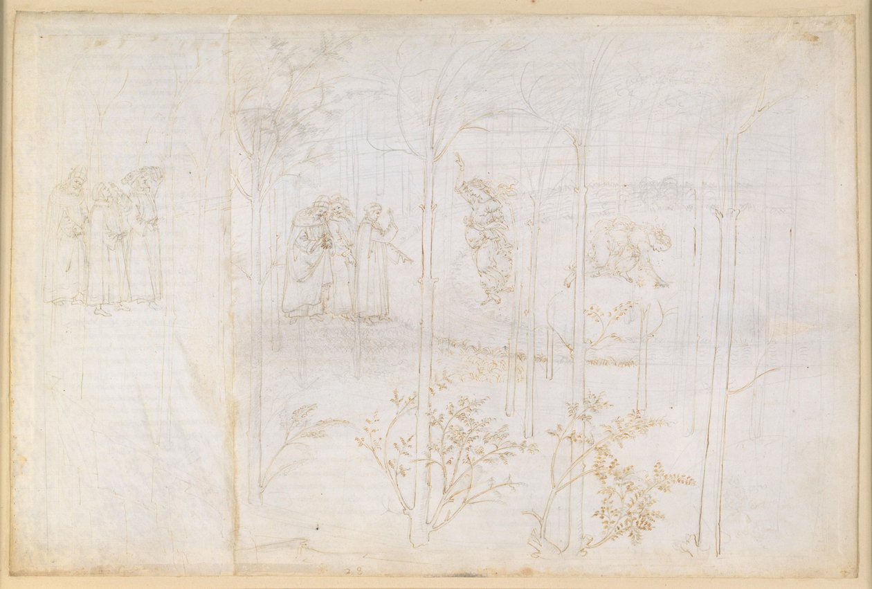 La Divina Commedia, Purgatorio XXVIII. Il Paradiso terrestre: Dante e Matelda sulle rive del Lete da Sandro Botticelli