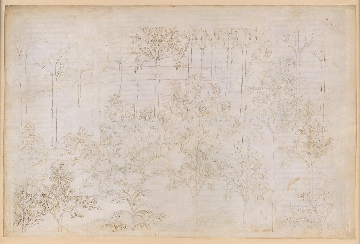 La Divina Commedia, Purgatorio XXXIII. Il Paradiso Terrestre: Beatrice nel cerchio delle Virtù; la partenza; il bagno di Dante nel fiume Eunoe da Sandro Botticelli