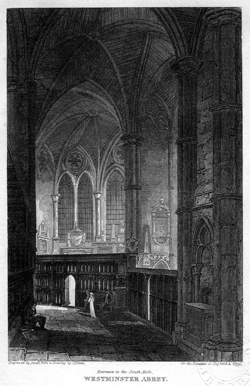 Ingresso alla navata sud, Abbazia di Westminster, Londra, 1816 da Sands