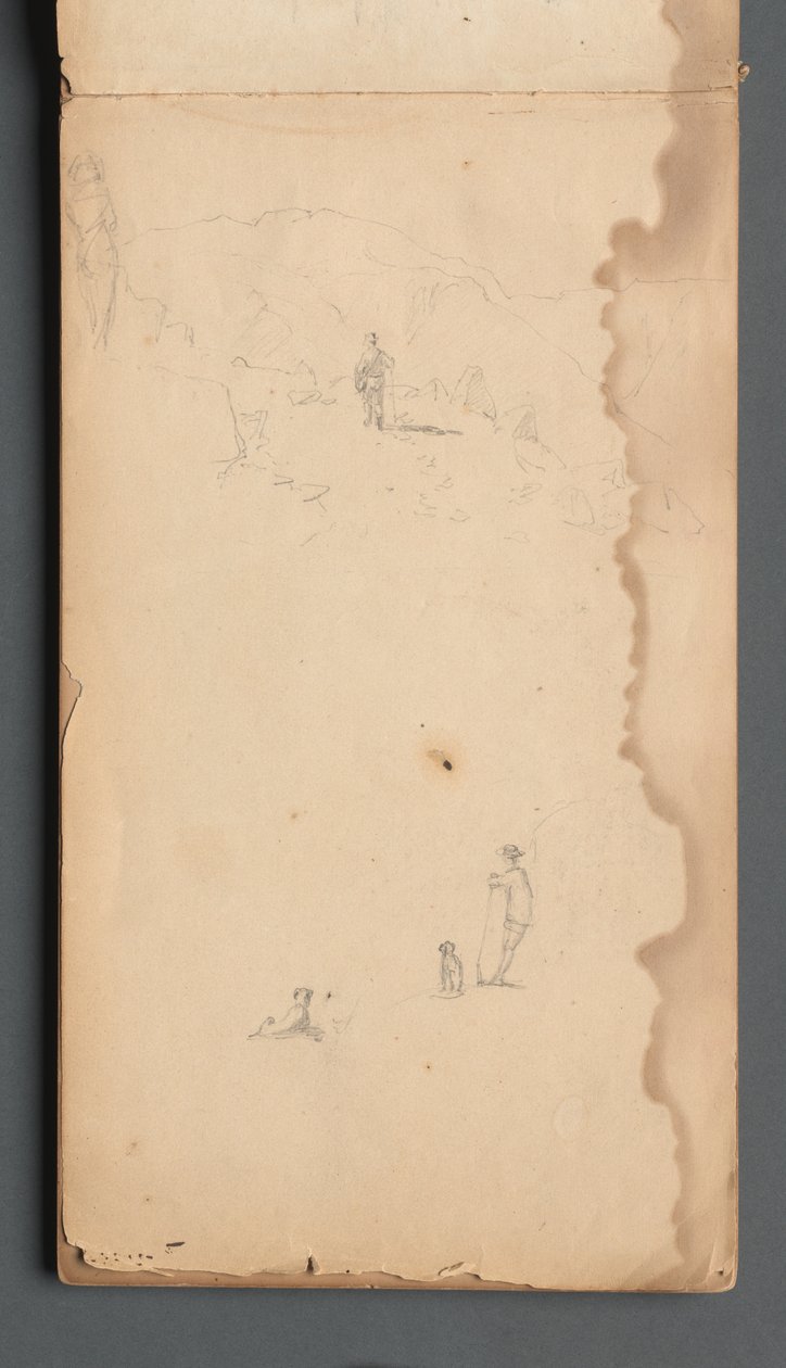 Taccuino, pagina 02: Figura in un paesaggio con cane, 1859 da Sanford Robinson Gifford