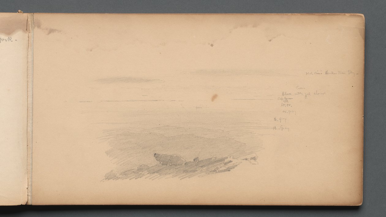 Taccuino, pagina 04: Paesaggio marino con annotazioni di colore, 1859 da Sanford Robinson Gifford