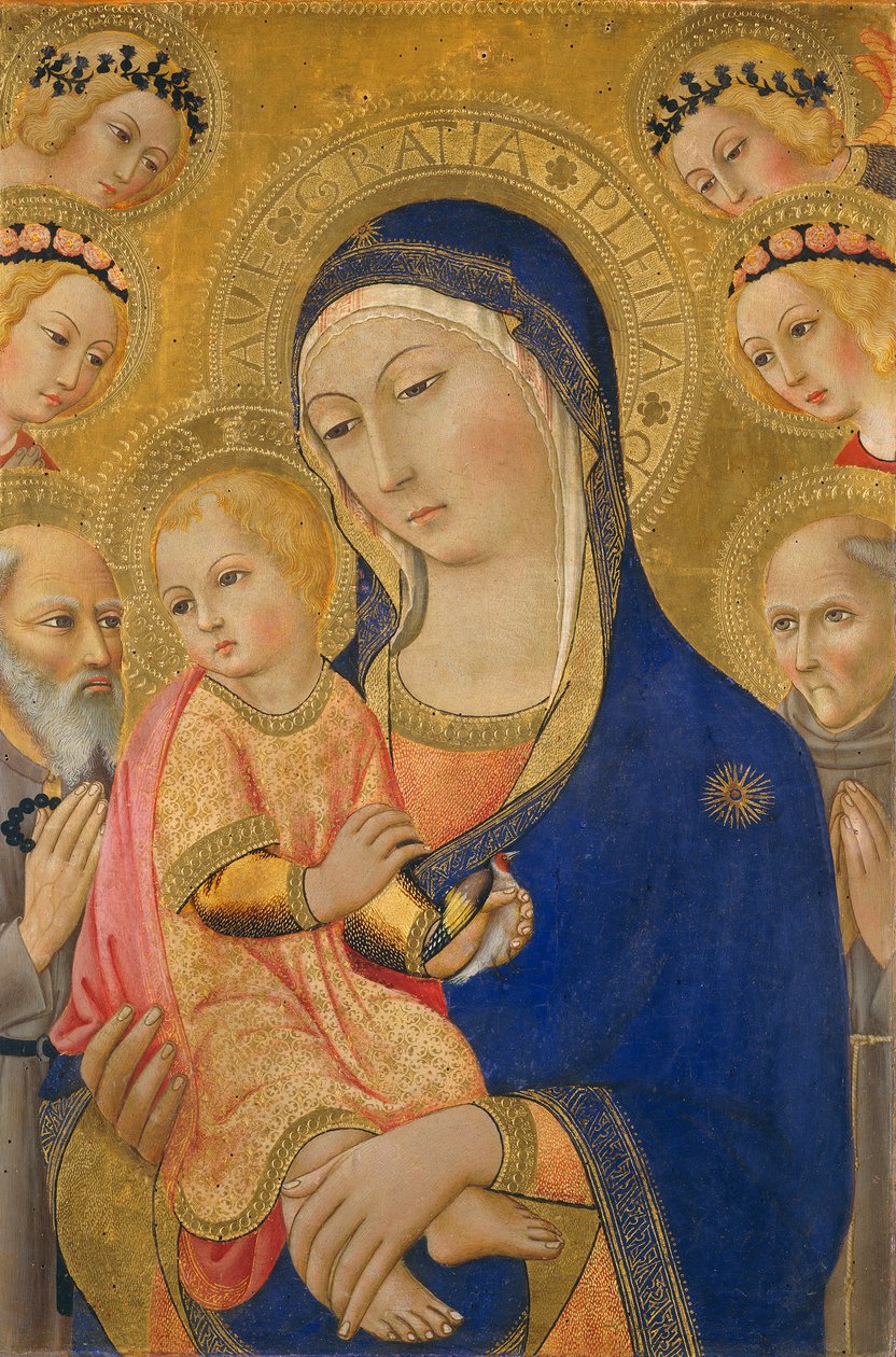 Madonna e Bambino con San Girolamo, San Bernardino e Angeli, c.1460-70 da Sano di Pietro