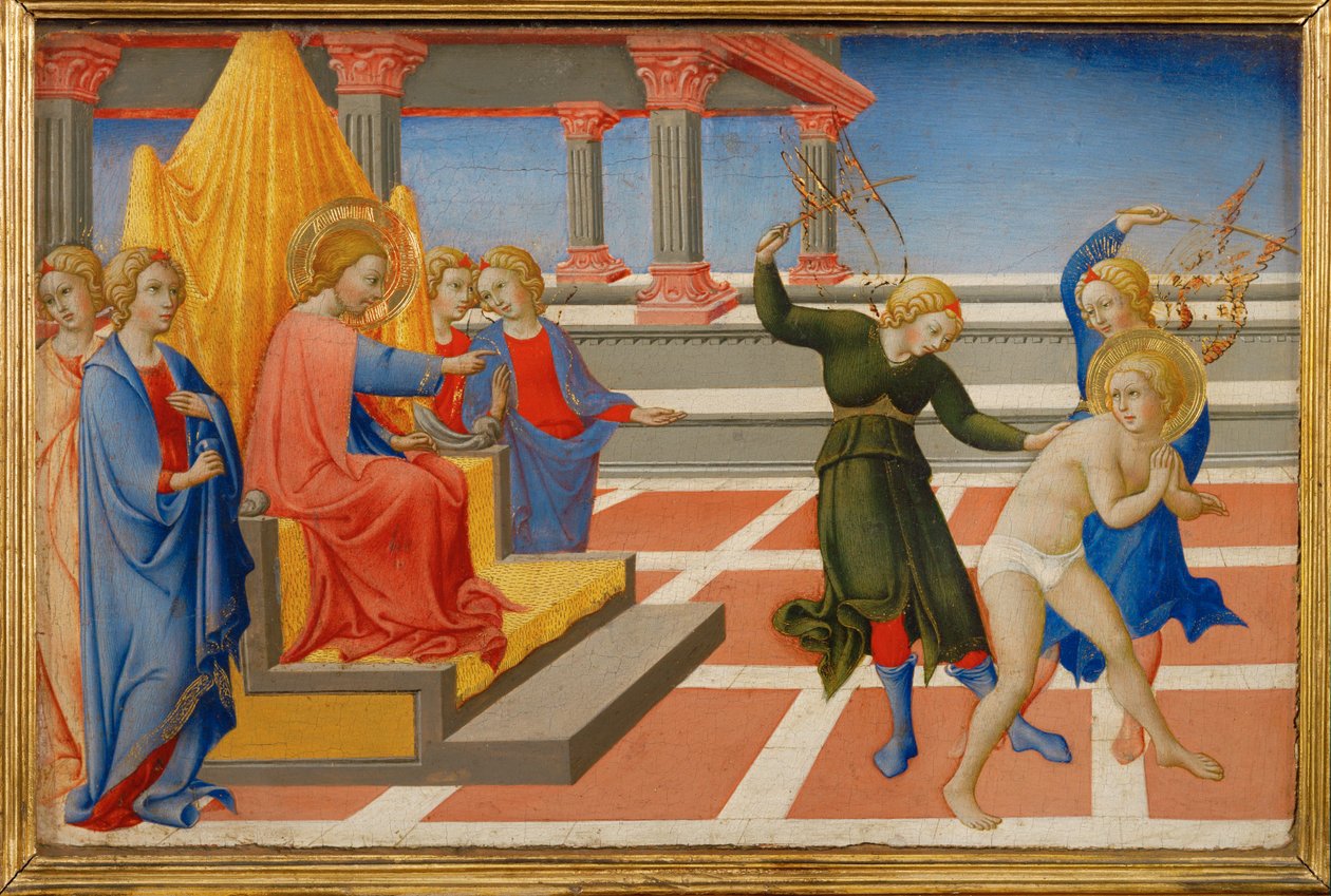 San Girolamo sogna che Cristo ordini la sua flagellazione da parte di due angeli ... da Sano di also Ansano di Pietro di Mencio Pietro