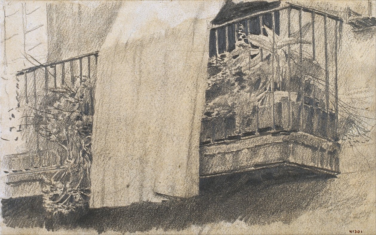 Balcone con fiori e tenda da Santiago Rusiñol