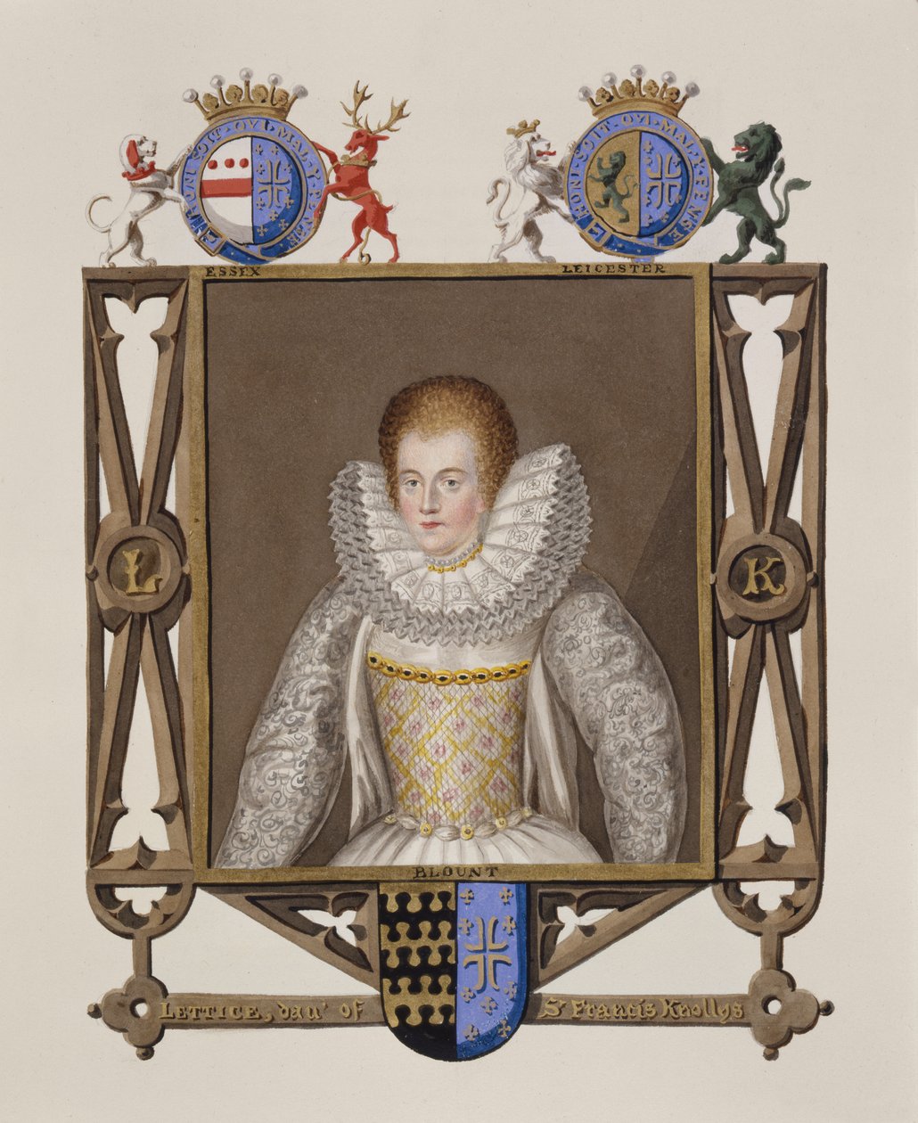 Ritratto di Lettice Knollys (c.1541-1634) figlia di Sir Francis Knollys da Memoirs of the Court of Queen Elizabeth, pubblicato nel 1825 da Sarah Countess of Essex