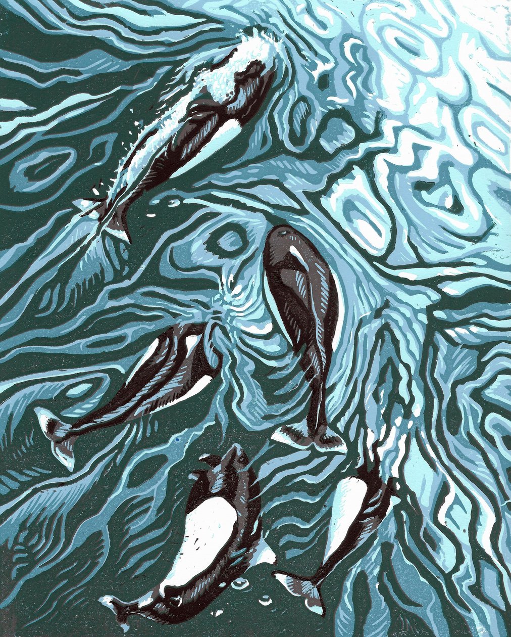 Wake Riders, 2016 (Linocut) da Sarah Drummond