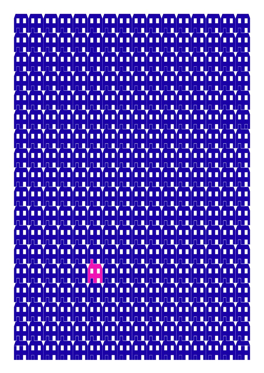 Blue Paper House Repeat Print, 2014 (stampa giclée grafica) da Sarah Evans