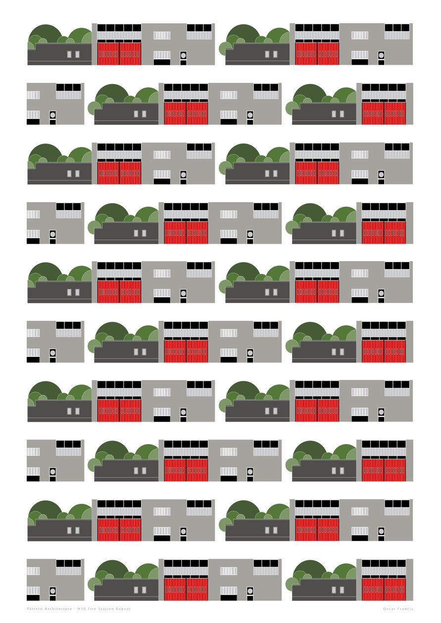 Stampa ripetuta della stazione dei pompieri, 2014 (stampa giclée grafica) da Sarah Evans