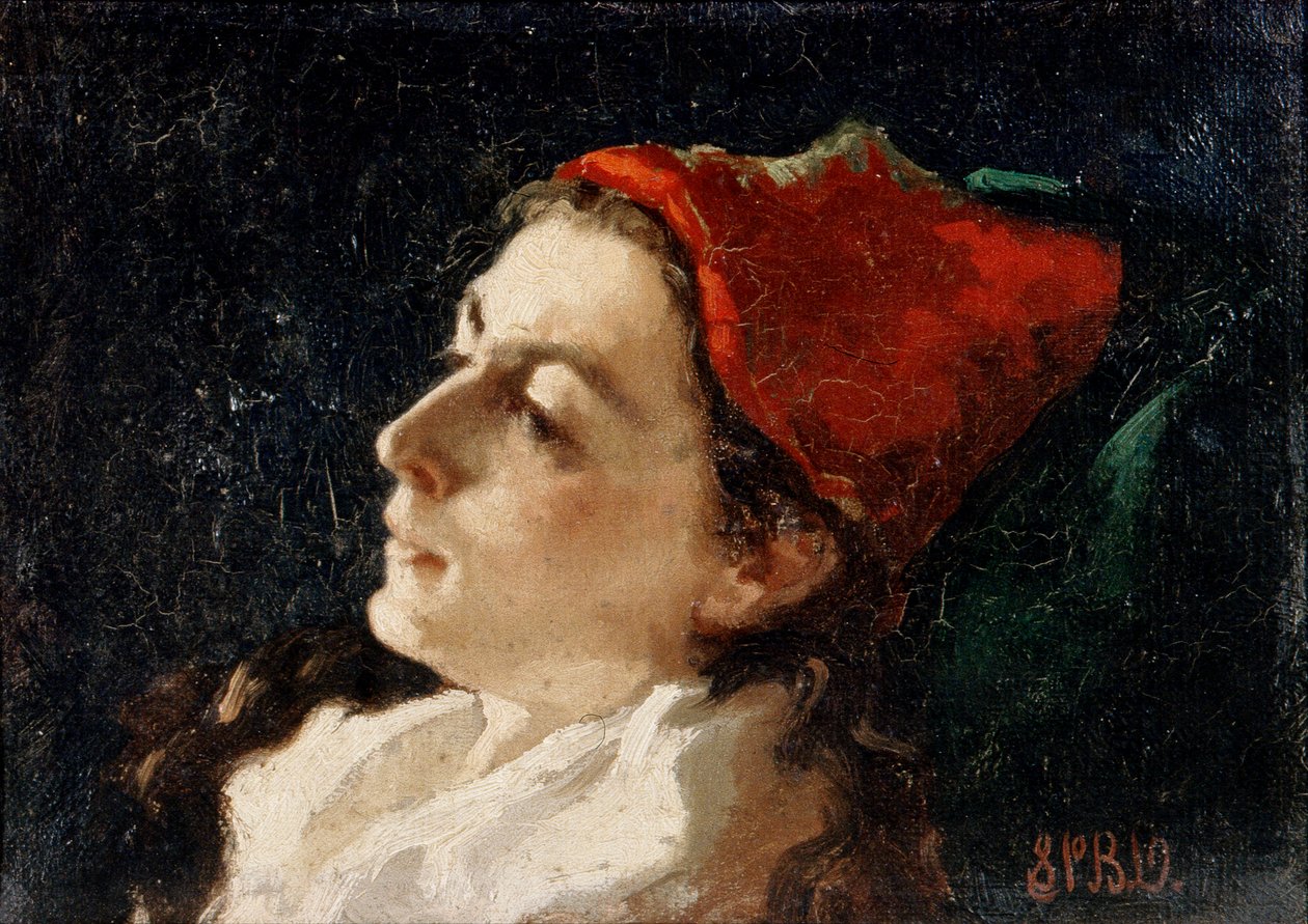 Testa di una donna con cappello rosso da Sarah Paxton Ball Dodson