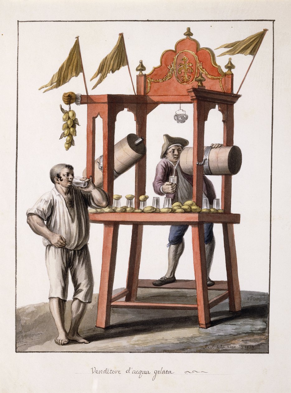 Venditore di acqua ghiacciata; e Costume napoletano del carro da Saviero Xavier della Gatta