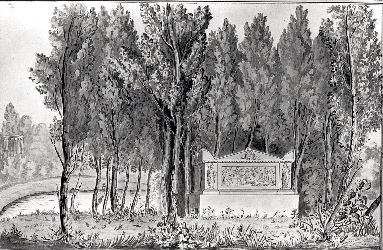 Tomba di Jean-Jacques Rousseau (1712-78) a Ermenonville (disegno) da Savigny
