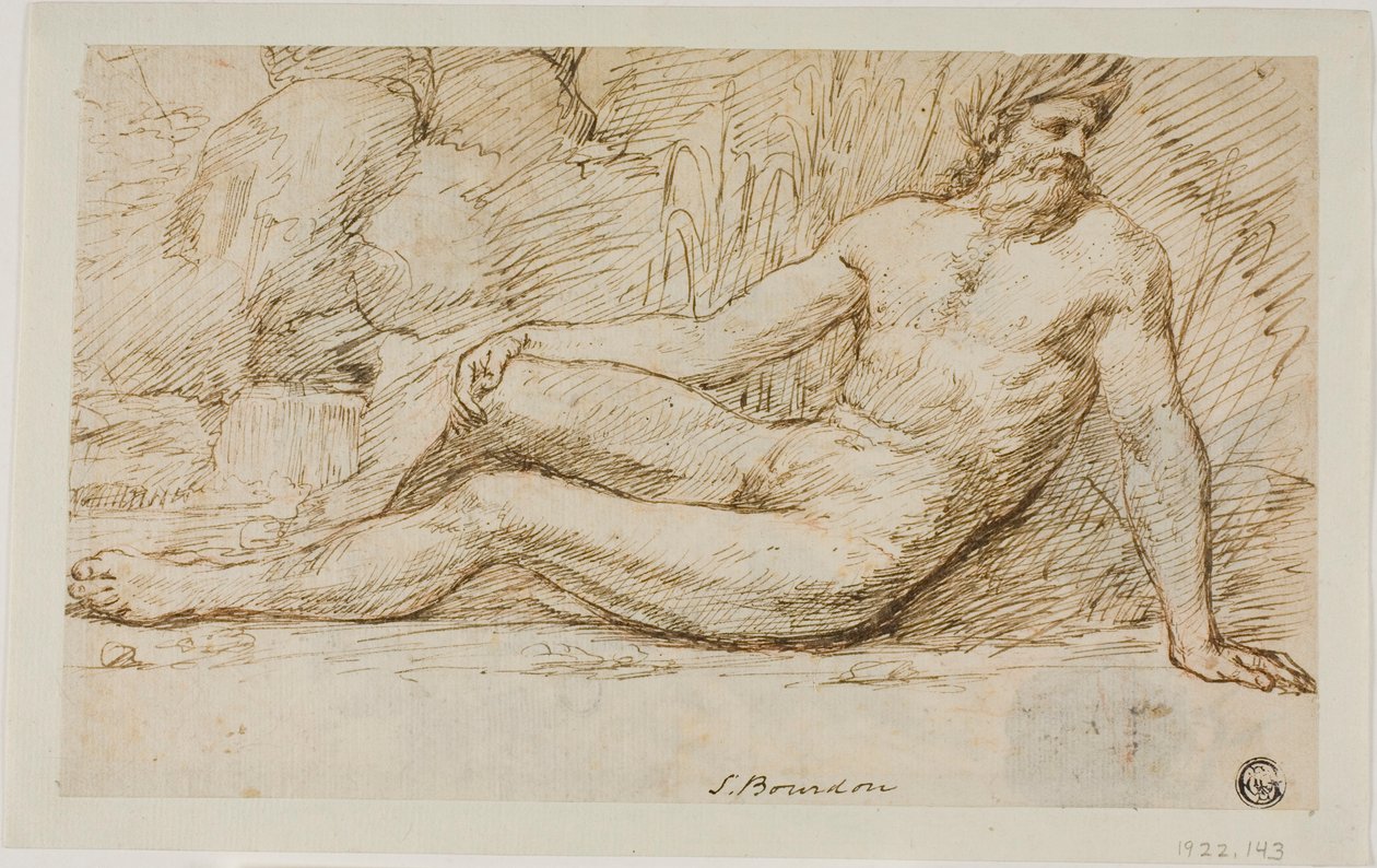 Dio del fiume (recto); schizzi di due teste maschili (verso) da Sébastien Bourdon