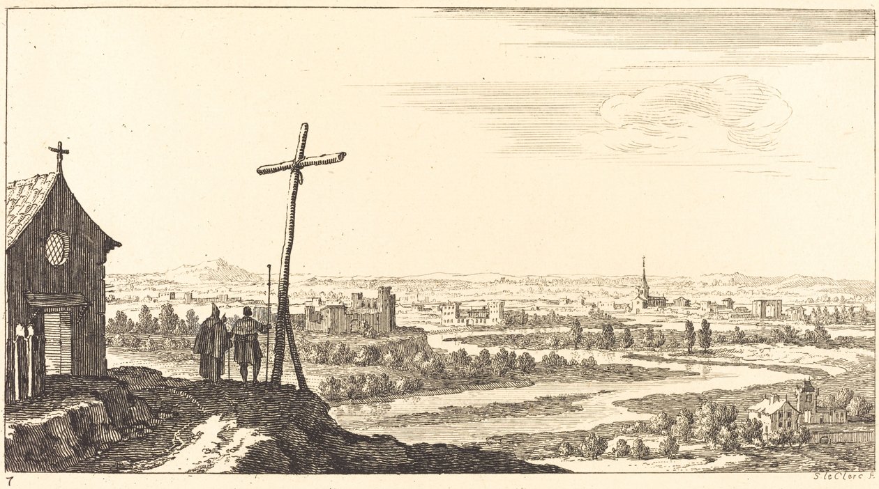 Paesaggio con Chiesa e Città in Lontananza da Sébastien  Le Clerc I