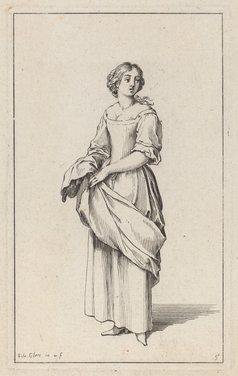 Giovane contadina in piedi da Sébastien Le Clerc the elder