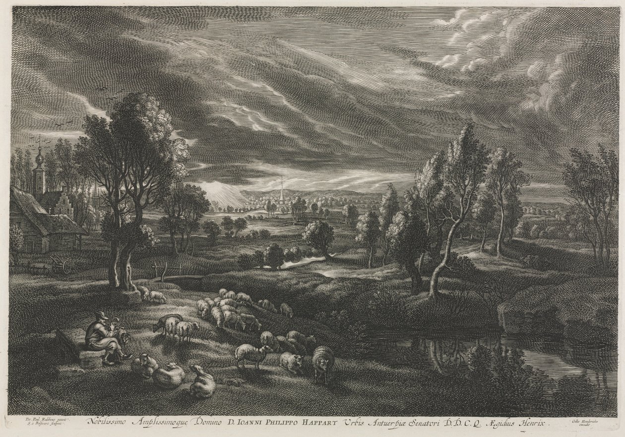 Paesaggio con pastore che suona un flauto da Schelte Adams Bolswert