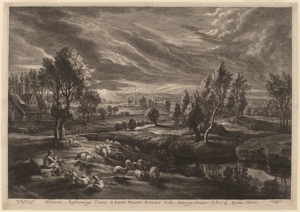 Paesaggio con un villaggio da Schelte Adams Bolswert after Sir Peter Paul Rubens