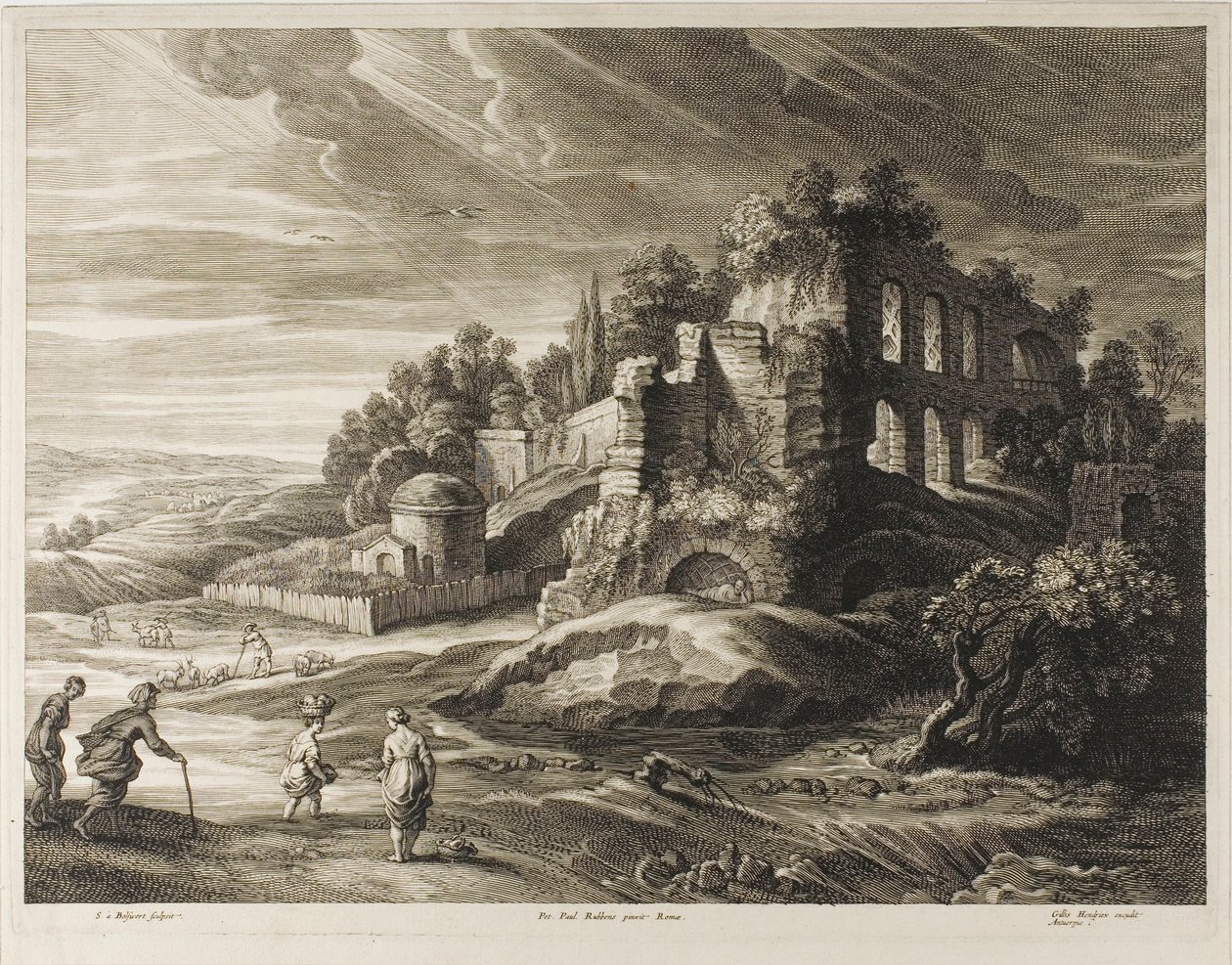 Paesaggio con le grandi rovine, da I piccoli paesaggi da Schelte Adamsz. Bolswert