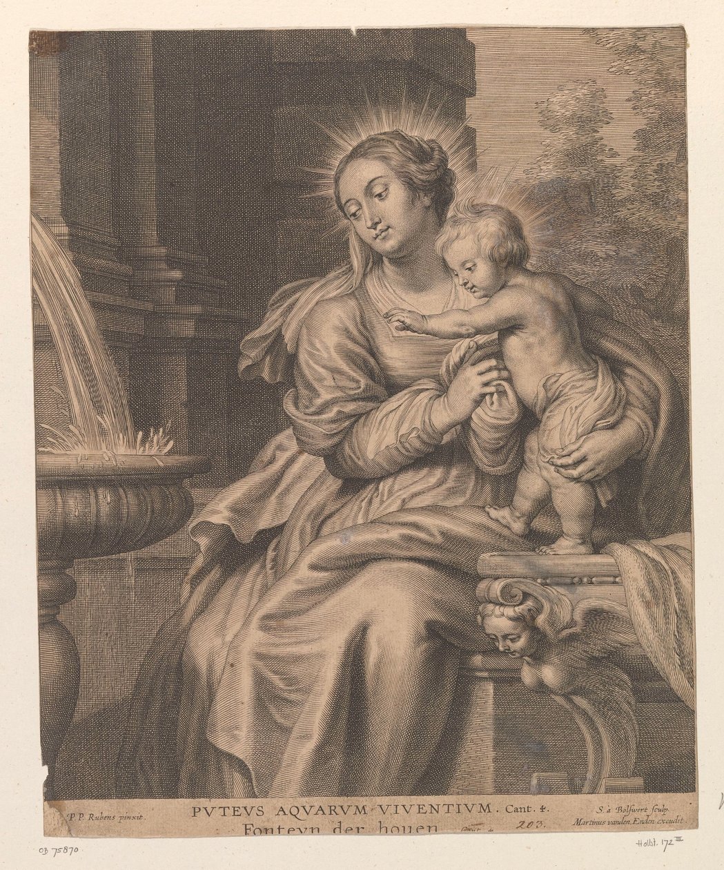 Maria con bambino presso una fontana da Schelte Adamsz. Bolswert
