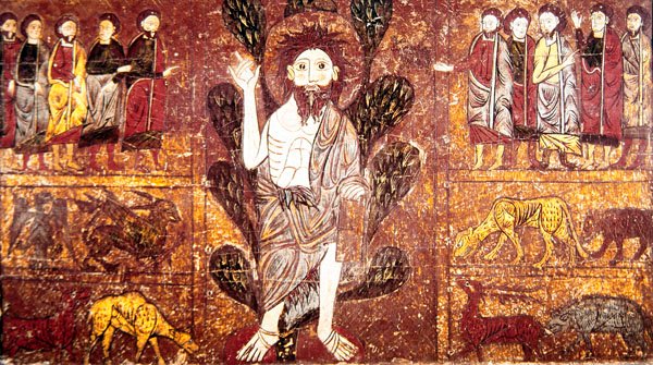 San Giovanni Battista che predica nel deserto e circondato da animali selvatici, dal Frontal d