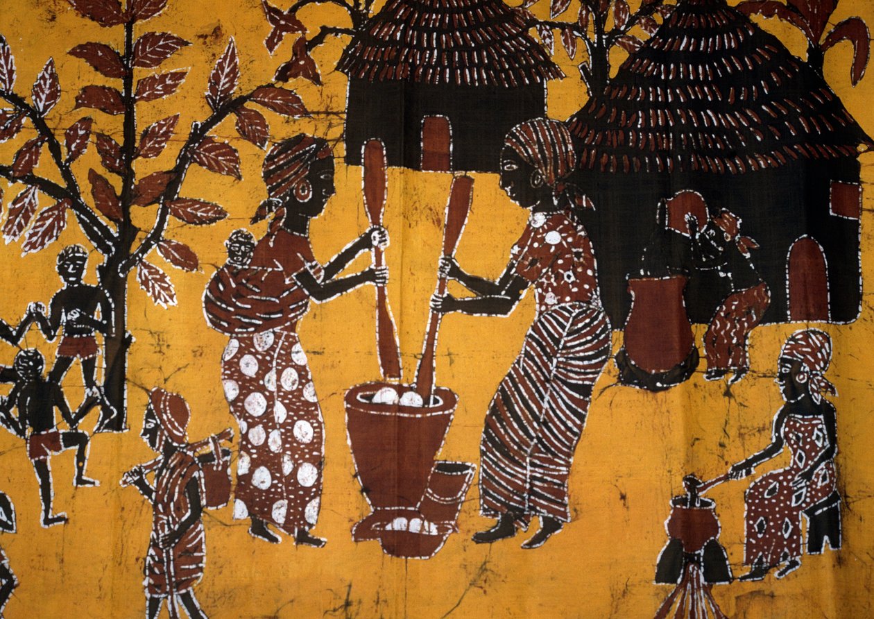 Tessuto realizzato con tecnica batik, artigianato del Togo da School African