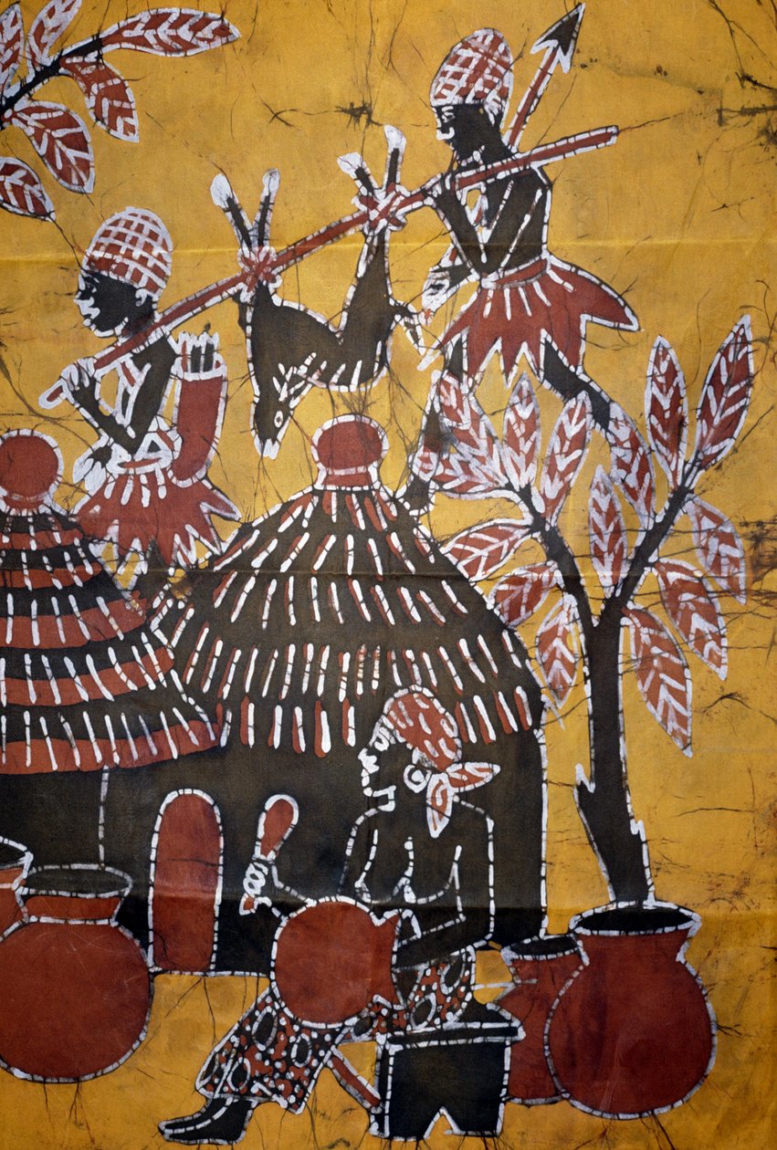 Tessuto realizzato con tecnica batik, artigianato del Togo da School African