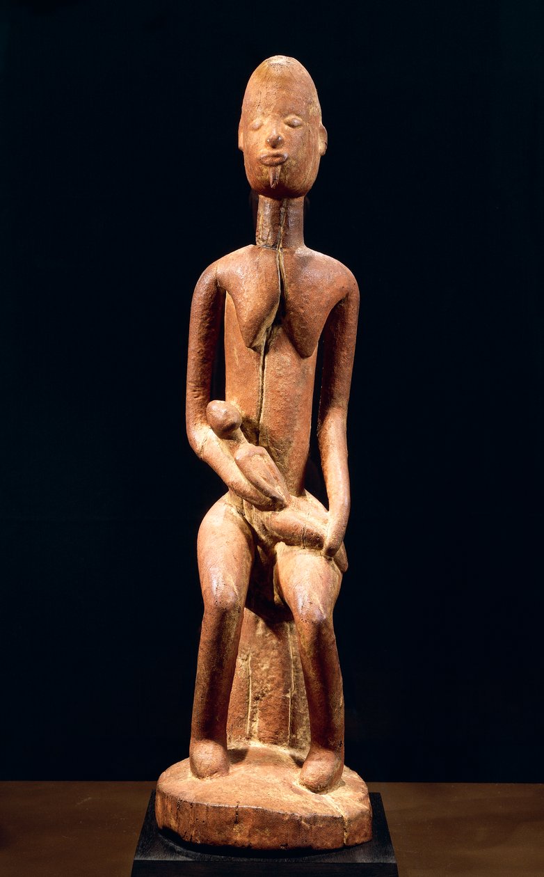 Scultura in legno raffigurante Madre e Bambino, Maestro della Maternità Rossa, arte tribale Dogon Mali da School African