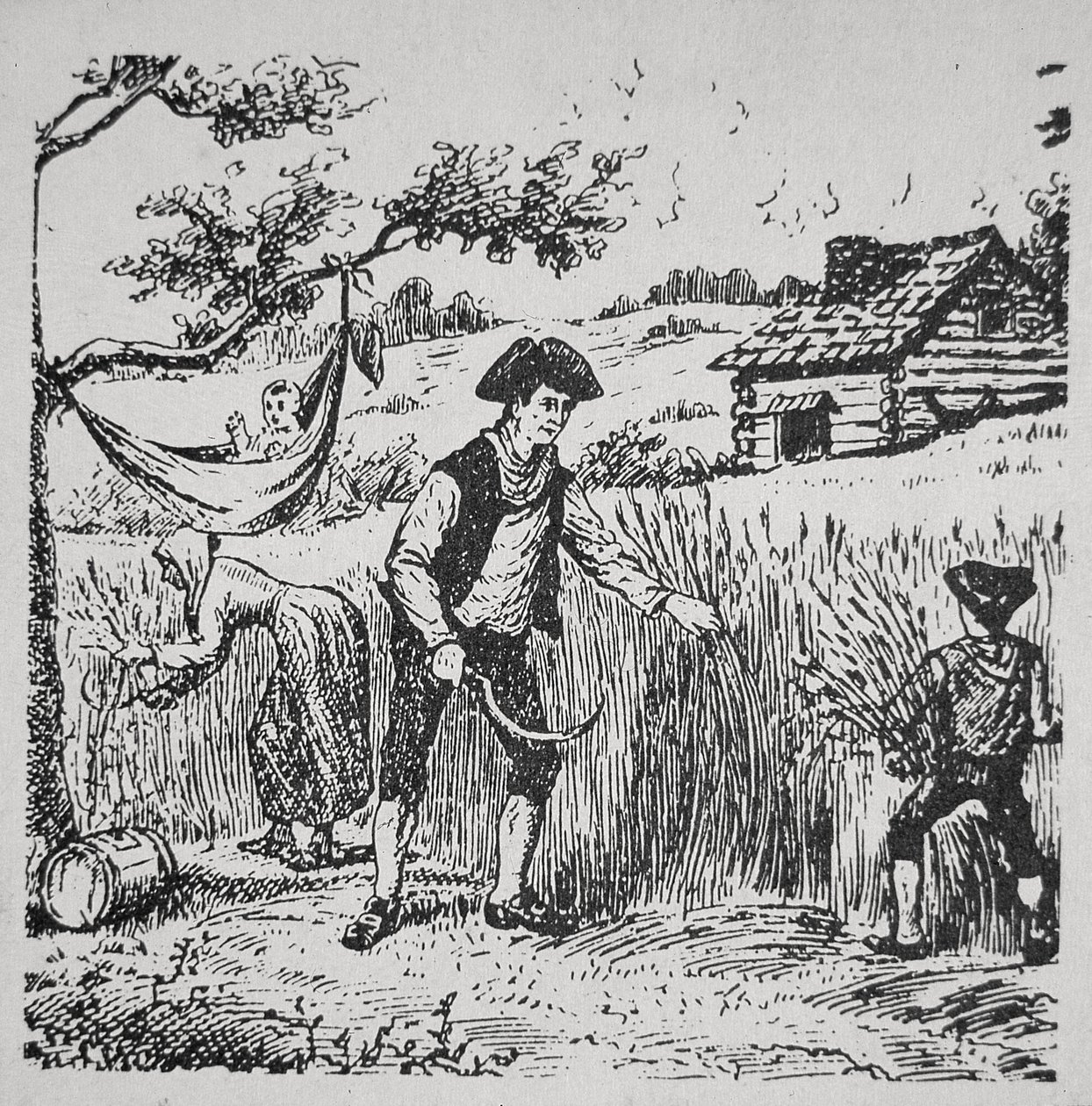 Una famiglia che raccoglie il grano da School American