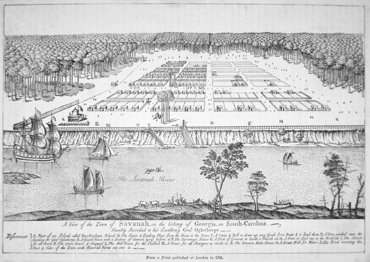 Veduta di Savannah, Georgia nel 1741 da School American