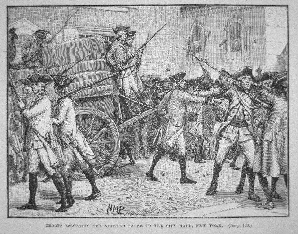 Le truppe britanniche scortano la carta bollata al City Hall, New York da School American