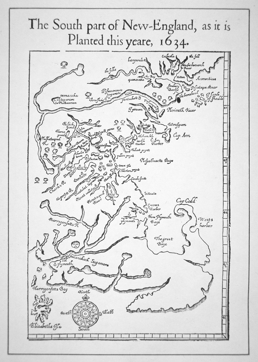 Mappa inclusa la Baia del Massachusetts da School American