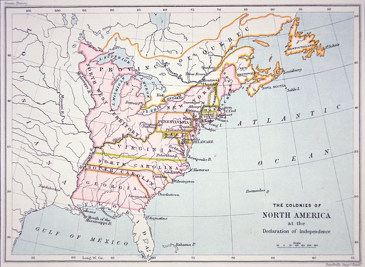 Mappa delle colonie del Nord America al tempo della Dichiarazione di Indipendenza da School American