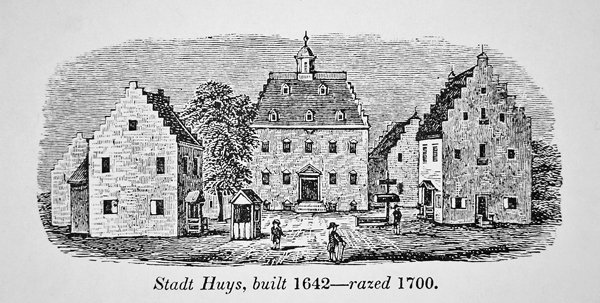 Il Dutch Stadt Huys, New Amsterdam (New York), costruito nel 1642 e demolito nel 1700 da School American