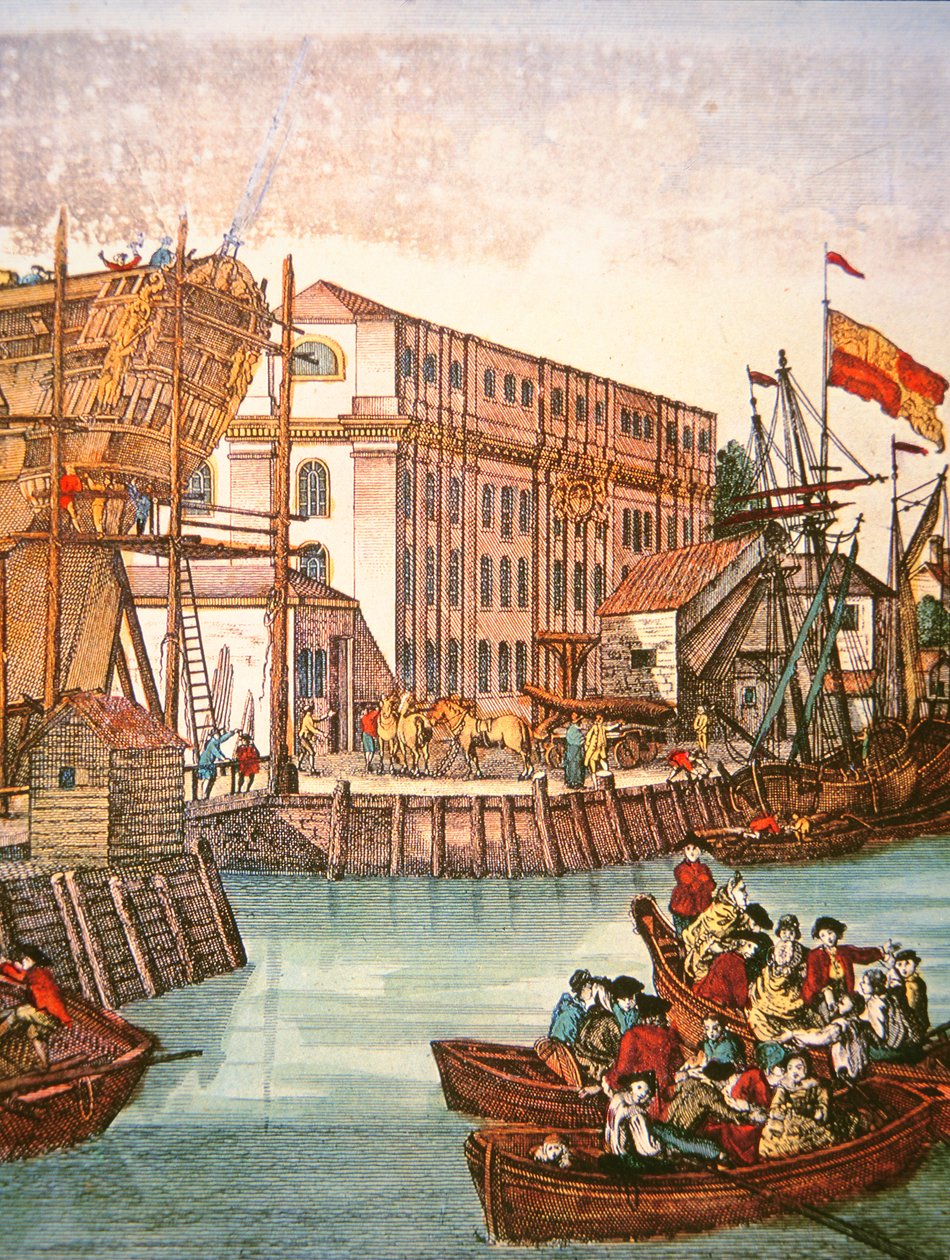 Veduta del porto di New York a metà del XVIII secolo da School American