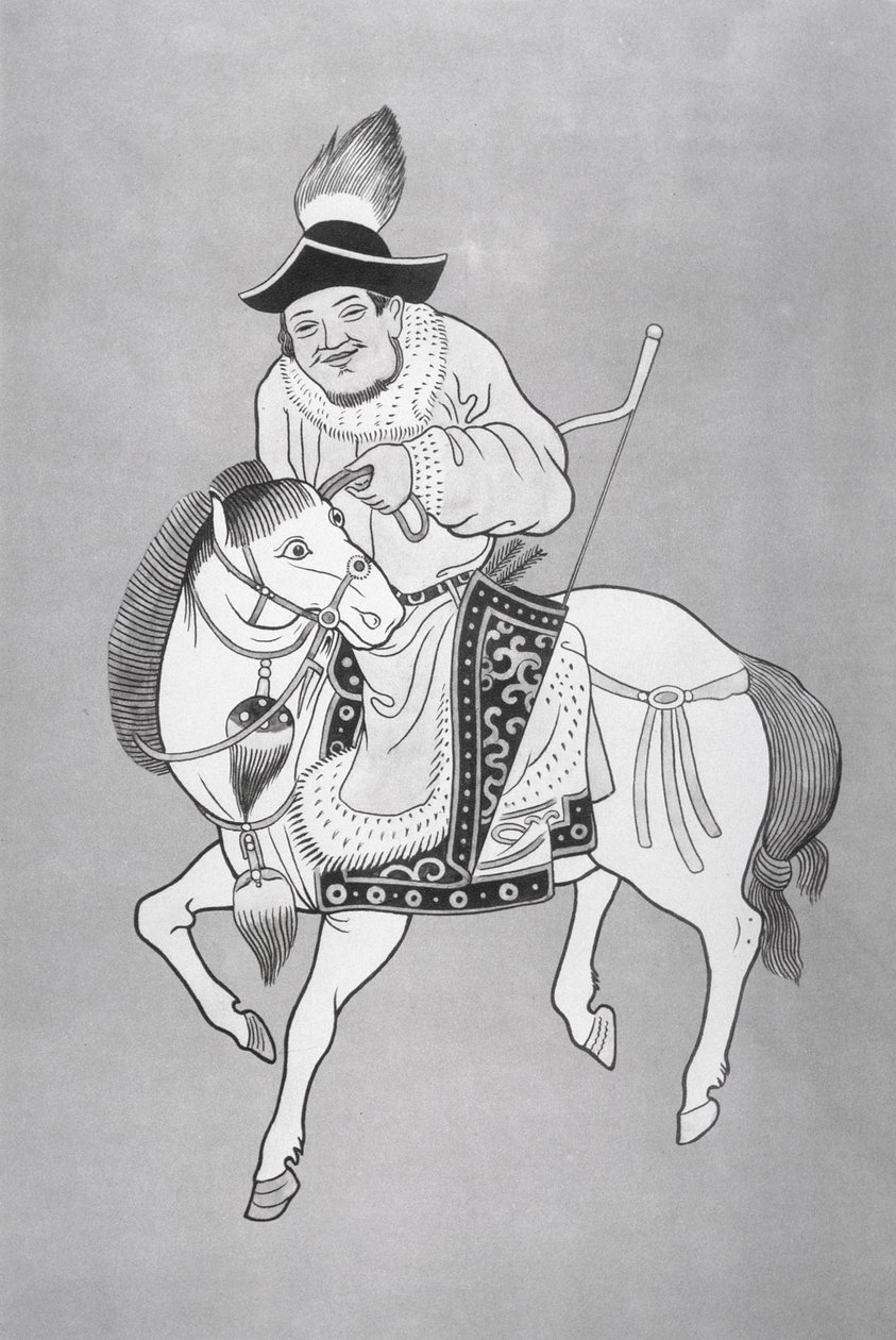 Un arciere a cavallo mongolo, da un disegno cinese da School Chinese