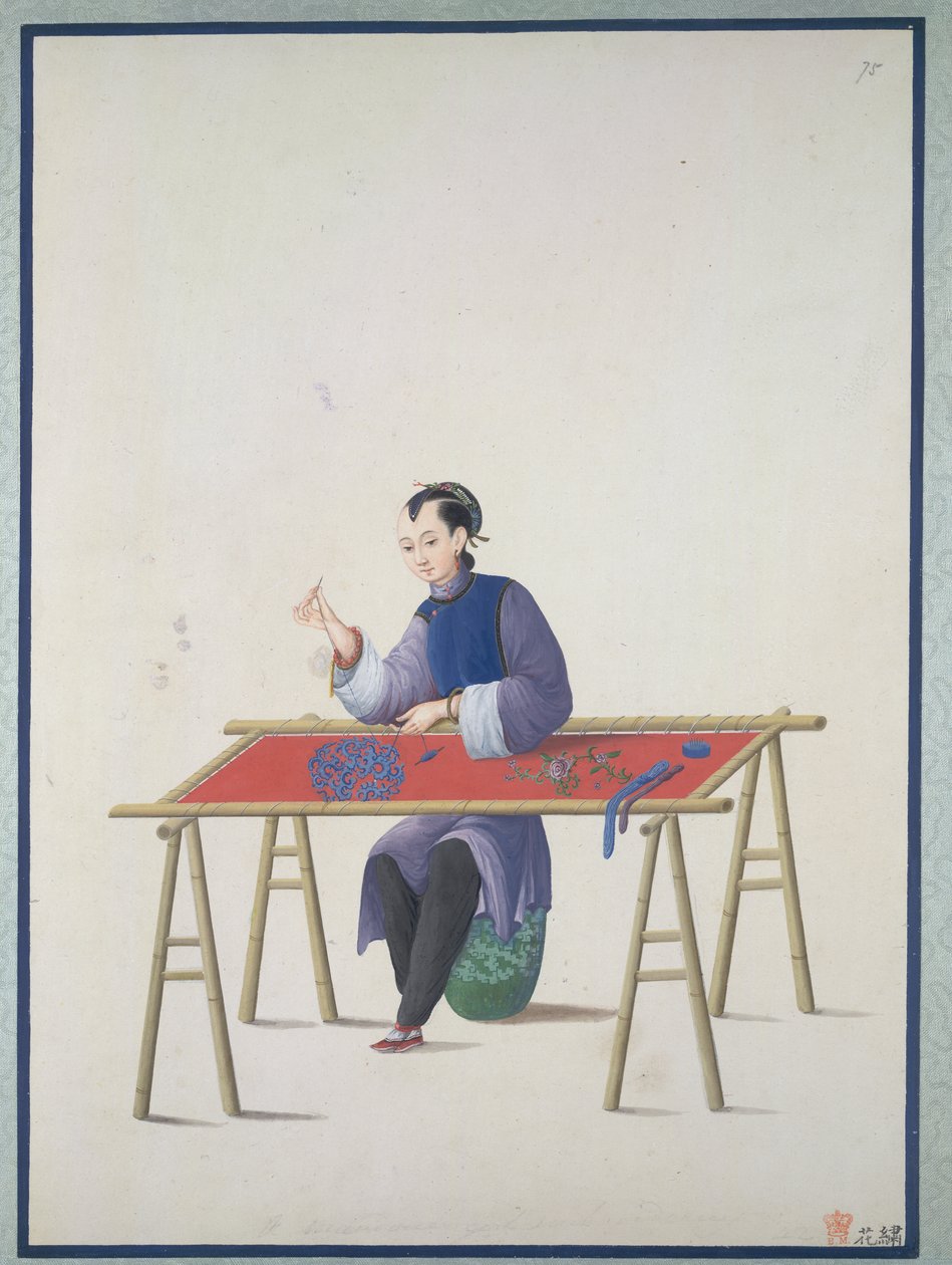 Una donna che ricama, c.1800 da School Chinese