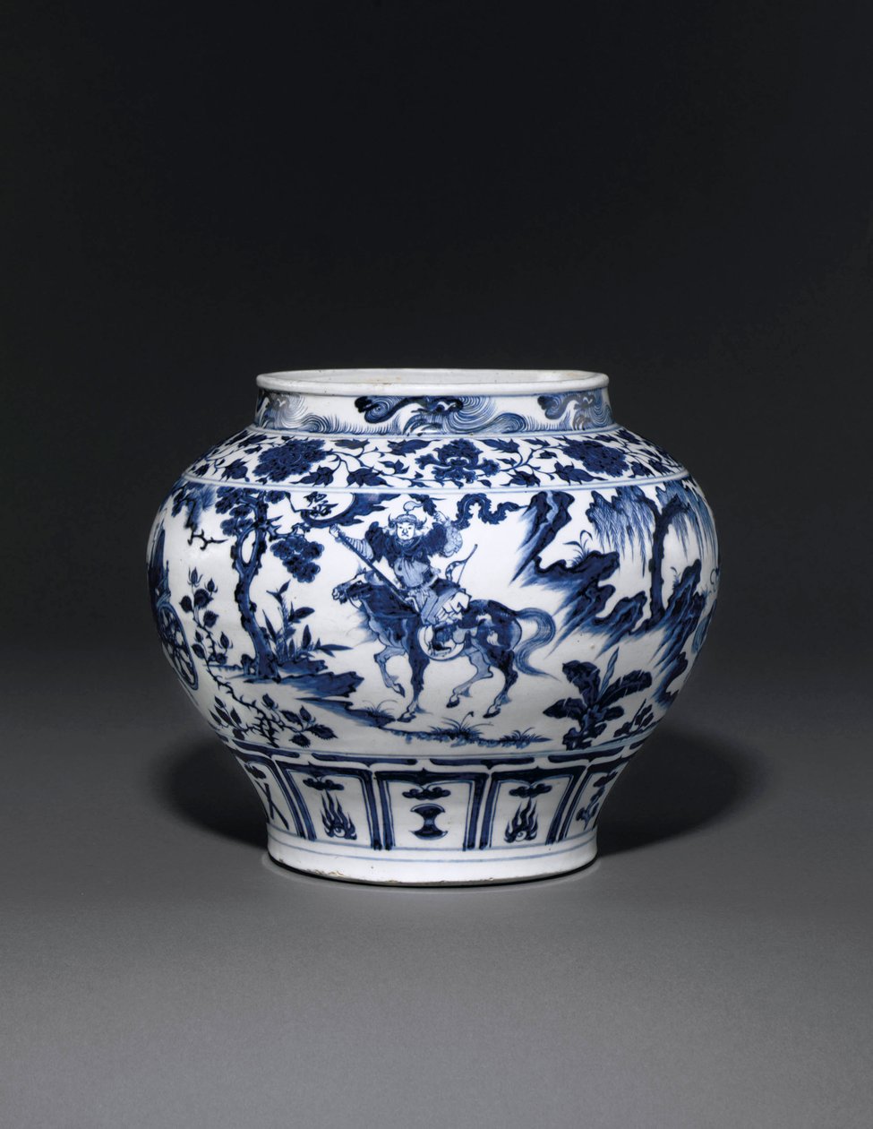 Vaso blu e bianco eccezionalmente raro e importante, Dinastia Yuan, metà del XIV secolo da School Chinese