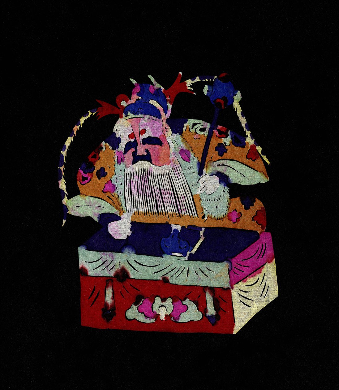 Personaggio maschile, divinità cinese. Taglio di carta dipinta o "Jian Zhi", arte popolare cinese, Pekin. da School Chinese