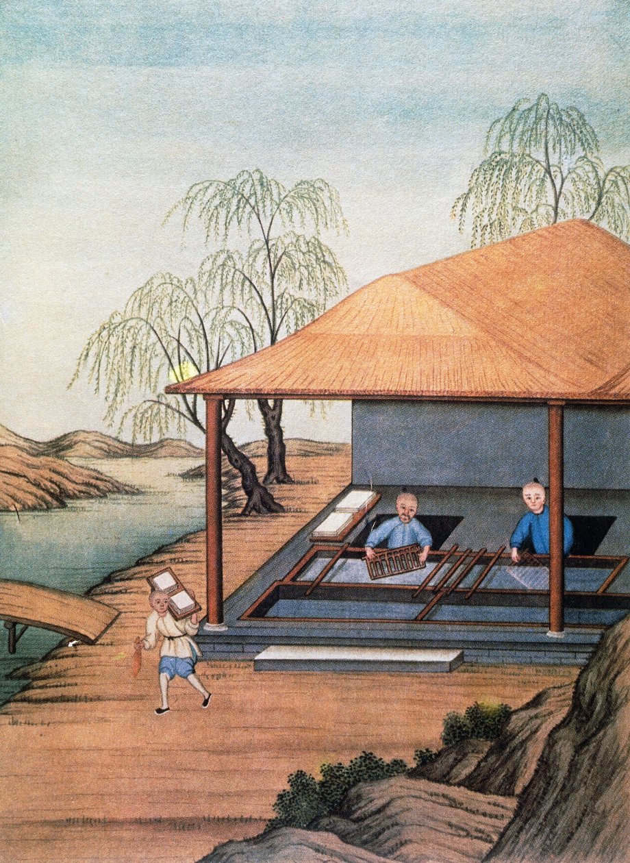 Vecchio mulino di carta, stampa a colori, Cina da School Chinese