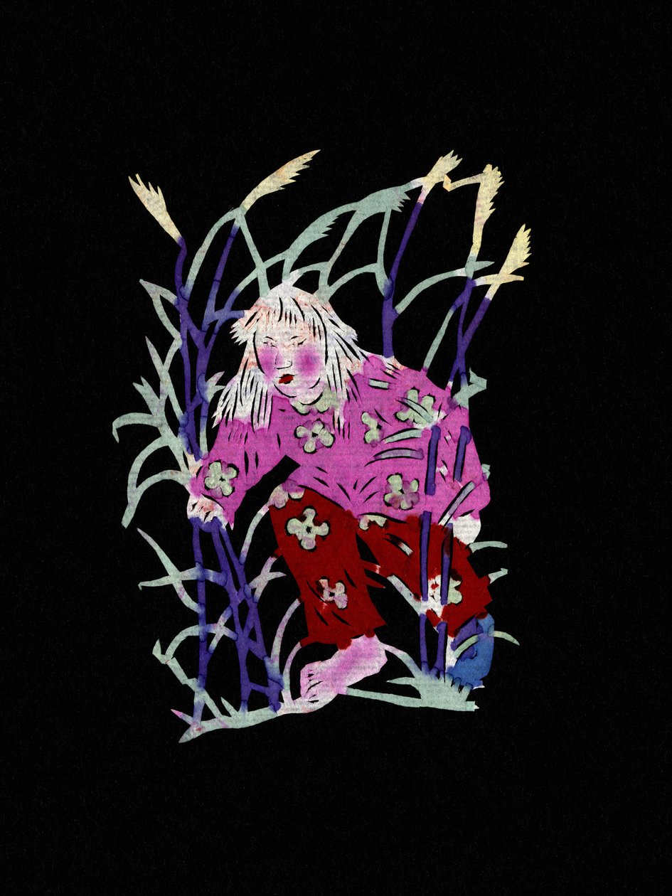 Contadino alle prese con le erbe. Taglio di carta dipinta o "Jian Zhi", arte popolare cinese, Pekin. da School Chinese