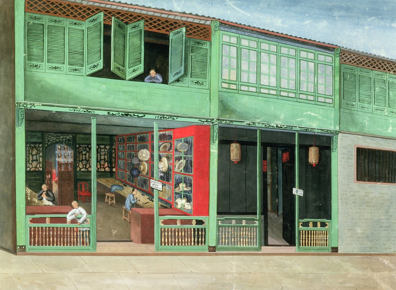 Polly la bottega del sarto China st. new - Vicino alla Hong spagnola. . . Lamqua la bottega del pittore, 1830 circa (gouache su carta) da School Chinese